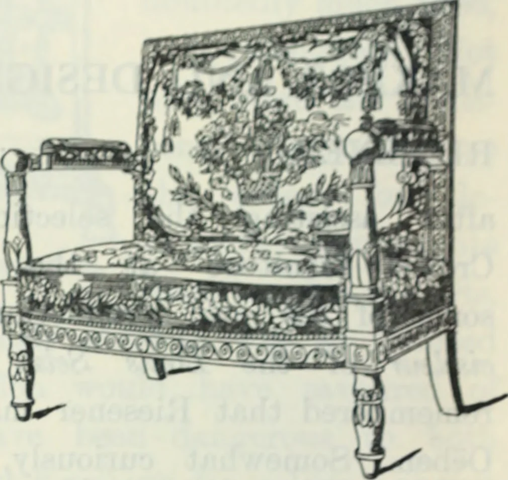 An illustration from The book of decorative furniture, its form, colour and history, 1910, leaf 369