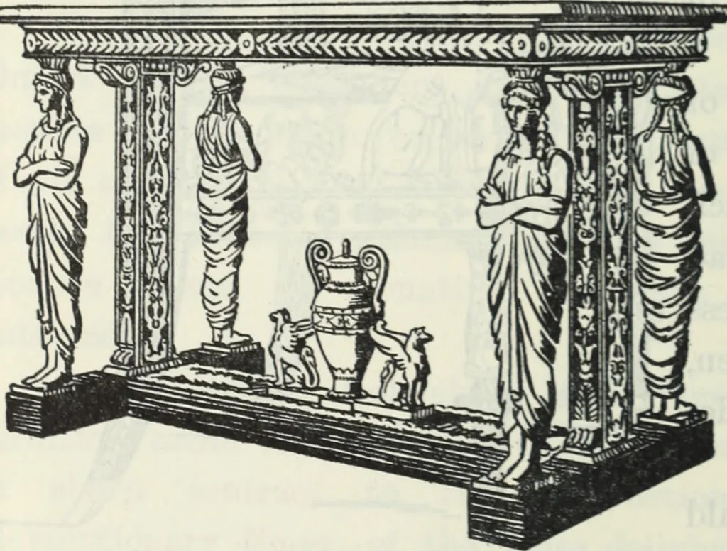 An illustration from The book of decorative furniture, its form, colour and history, 1910, leaf 387