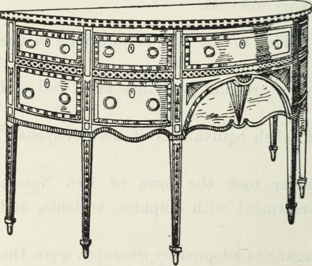 An illustration from The book of decorative furniture, its form, colour and history, 1910, leaf 457