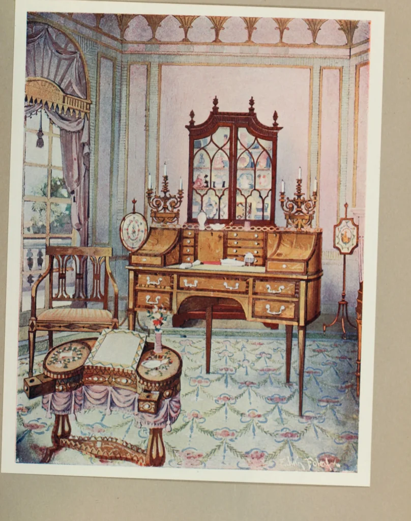 An illustration from The book of decorative furniture, its form, colour and history, 1910, leaf 462