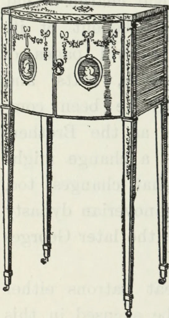 An illustration from The book of decorative furniture, its form, colour and history, 1910, leaf 477