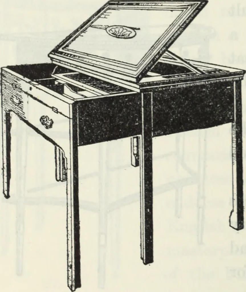 An illustration from The book of decorative furniture, its form, colour and history, 1910, leaf 479