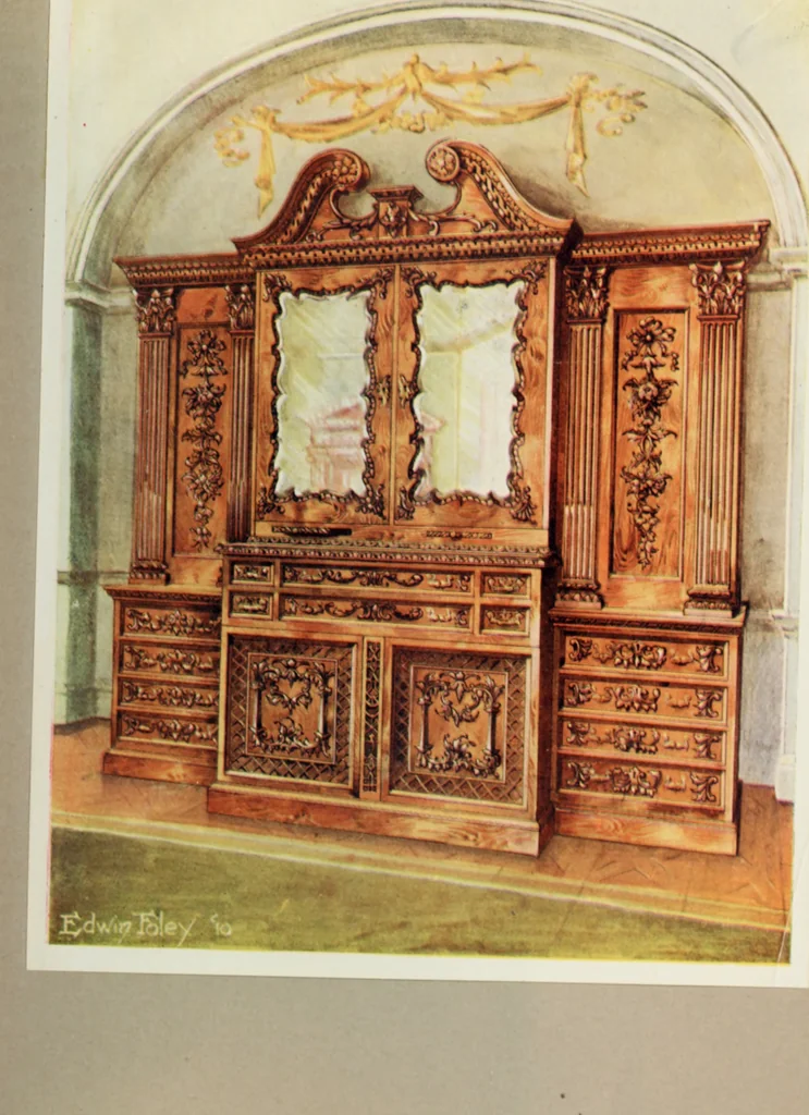 An illustration from The book of decorative furniture, its form, colour and history, 1910, leaf 56