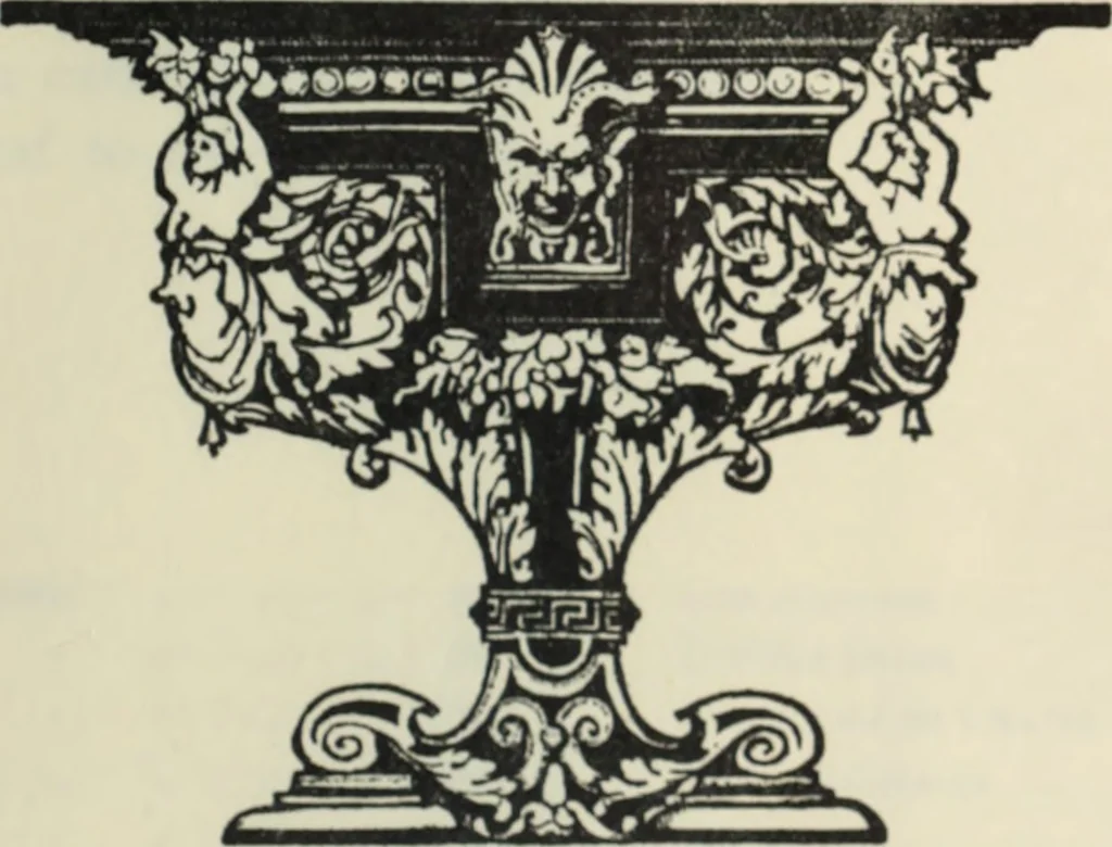 An illustration from The book of decorative furniture, its form, colour and history, 1910, leaf 6