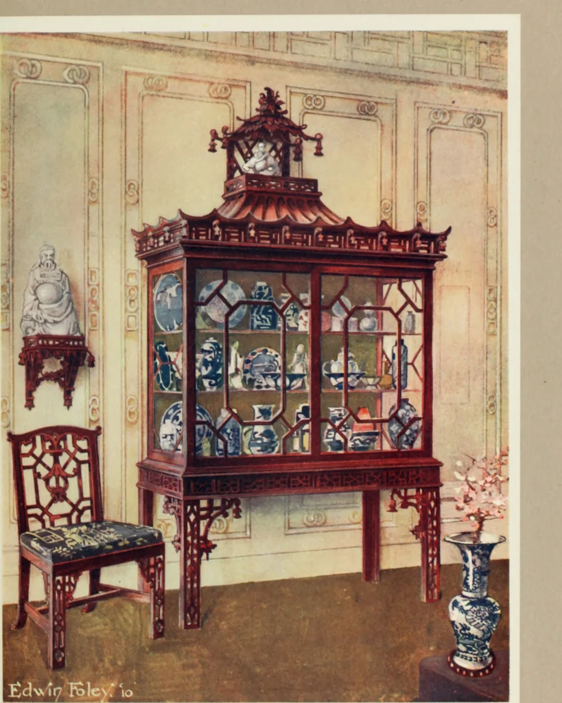 An illustration from The book of decorative furniture, its form, colour and history, 1910, leaf 64