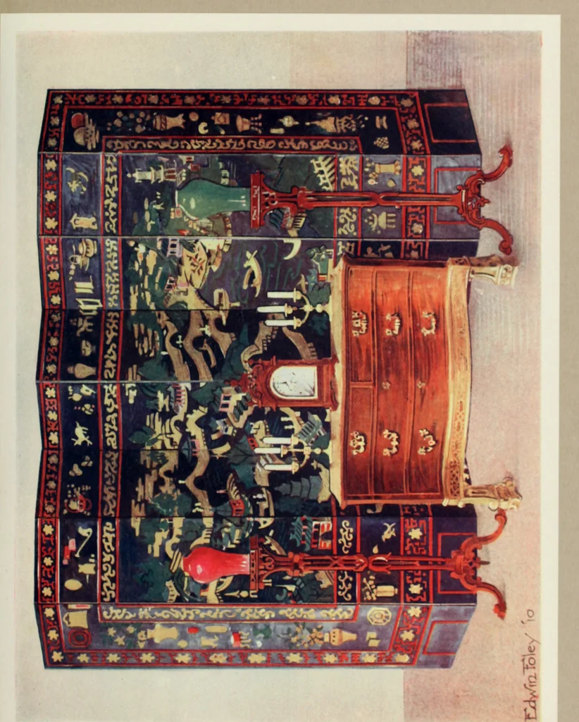 An illustration from The book of decorative furniture, its form, colour and history, 1910, leaf 74