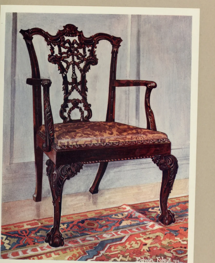 An illustration from The book of decorative furniture, its form, colour and history, 1910, leaf 84