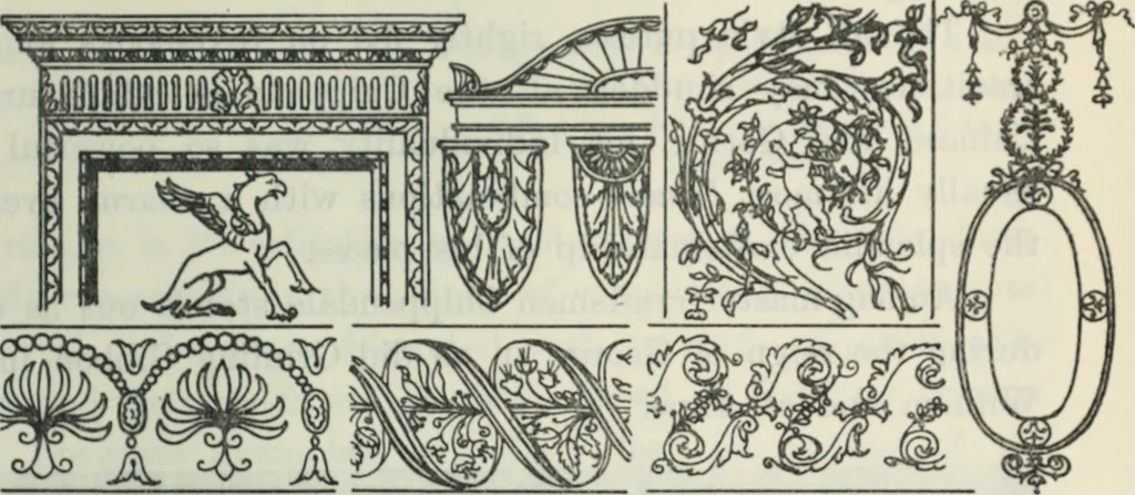 An illustration from The book of decorative furniture, its form, colour and history, 1910, leaf 90
