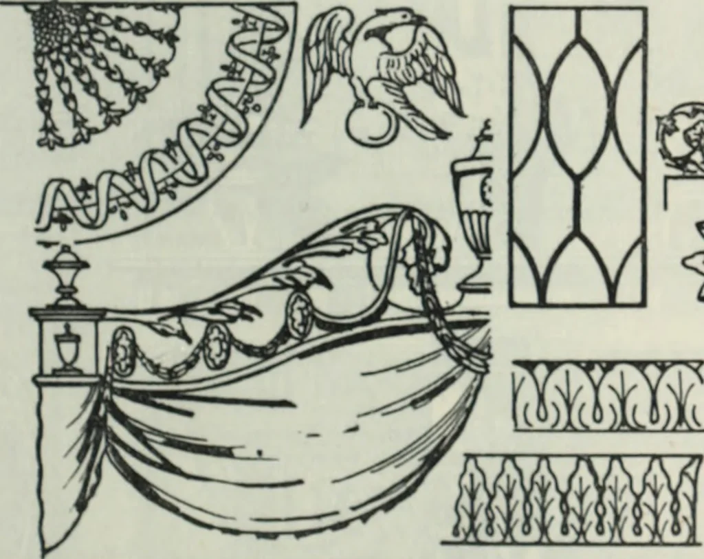 An illustration from The book of decorative furniture, its form, colour and history, 1910, leaf 90