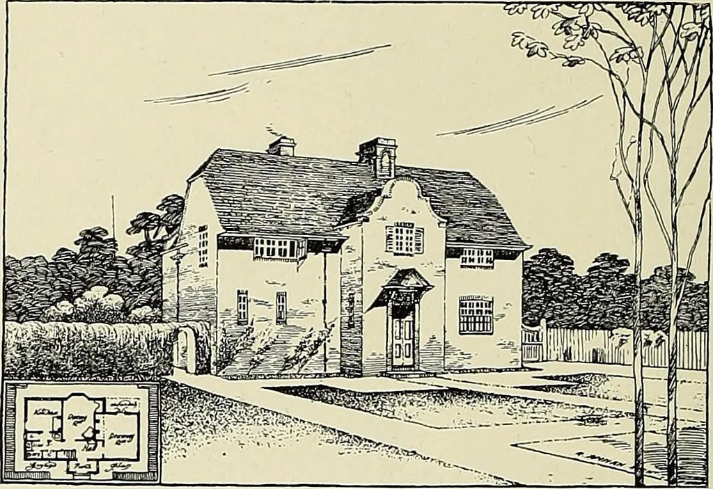 An illustration from The book of the exhibition of houses and cottages, Romford garden suburb, Gidea Park, 1911, leaf 113