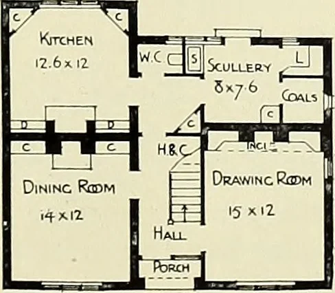 An illustration from The book of the exhibition of houses and cottages, Romford garden suburb, Gidea Park, 1911, leaf 128