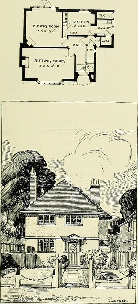 An illustration from The book of the exhibition of houses and cottages, Romford garden suburb, Gidea Park, 1911, leaf 150
