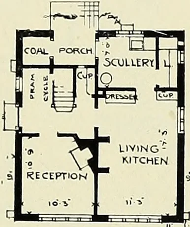 An illustration from The book of the exhibition of houses and cottages, Romford garden suburb, Gidea Park, 1911, leaf 98