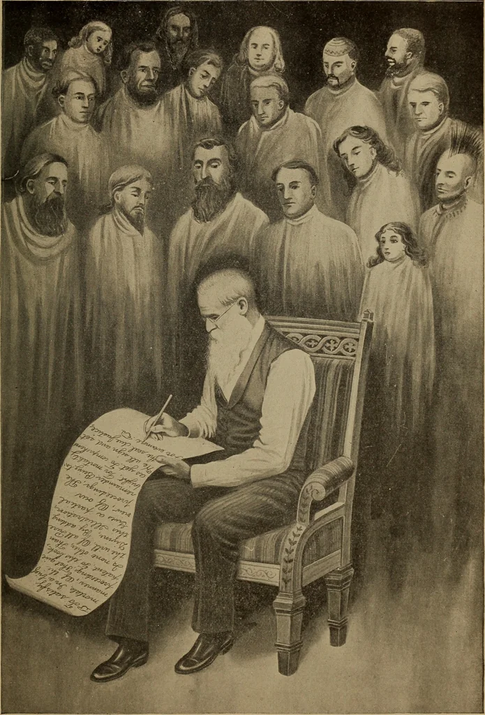 An illustration from Book of heavenly teachings, 1912, leaf 112