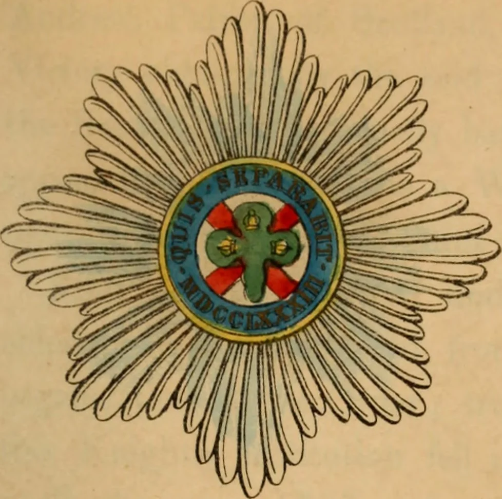 An illustration from The book of orders of knighthood and decorations of honour of all nations ..., 1858, leaf 218