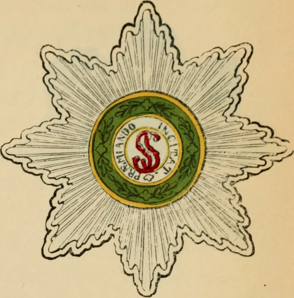 An illustration from The book of orders of knighthood and decorations of honour of all nations ..., 1858, leaf 526