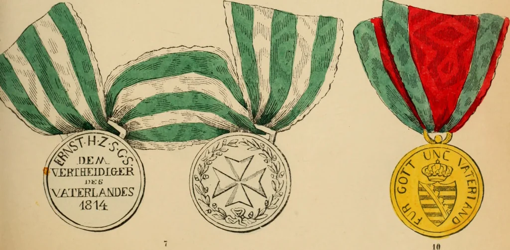 An illustration from The book of orders of knighthood and decorations of honour of all nations ..., 1858, leaf 598