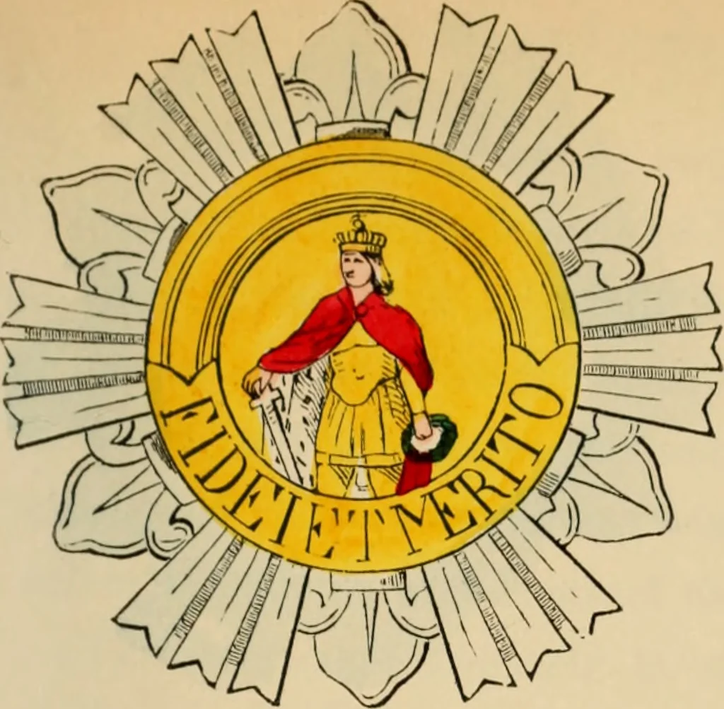 An illustration from The book of orders of knighthood and decorations of honour of all nations ..., 1858, leaf 622