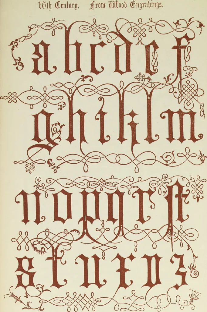 An illustration from The book of ornamental alphabets, ancient and mediaeval, from the eighth century, with numerals; including Gothic; church text, large and small; German arabesque; initials for illumination, monograms, crosses, etc., for the use of architectural and engineering draughtsmen, masons, decorative painters, lithographers, engravers, carvers, etc. etc., 1863, leaf 112