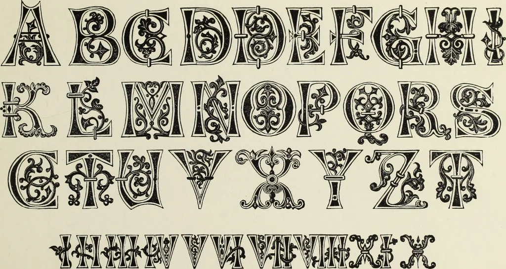 An illustration from The book of ornamental alphabets, ancient and mediaeval, from the eighth century, with numerals; including Gothic; church text, large and small; German arabesque; initials for illumination, monograms, crosses, etc., for the use of architectural and engineering draughtsmen, masons, decorative painters, lithographers, engravers, carvers, etc. etc., 1863, leaf 22