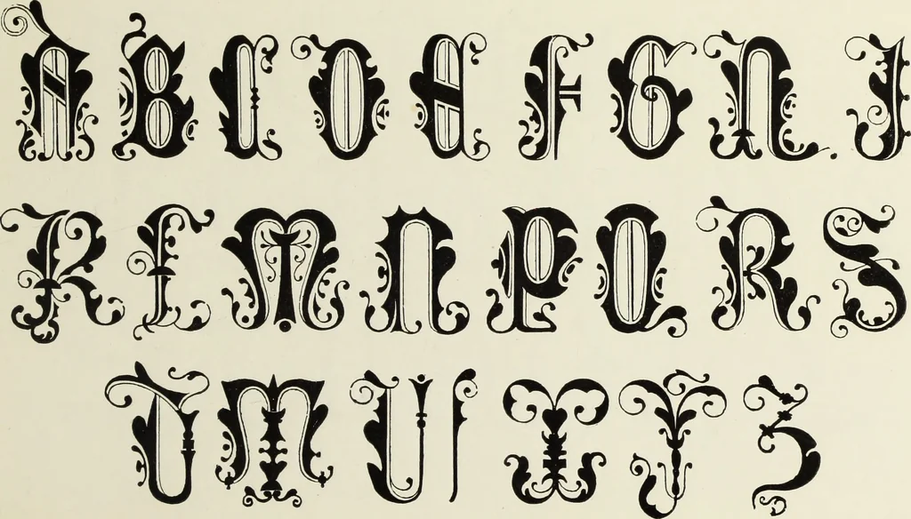 An illustration from The book of ornamental alphabets, ancient and mediaeval, from the eighth century, with numerals; including Gothic; church text, large and small; German arabesque; initials for illumination, monograms, crosses, etc., for the use of architectural and engineering draughtsmen, masons, decorative painters, lithographers, engravers, carvers, etc. etc., 1863, leaf 70