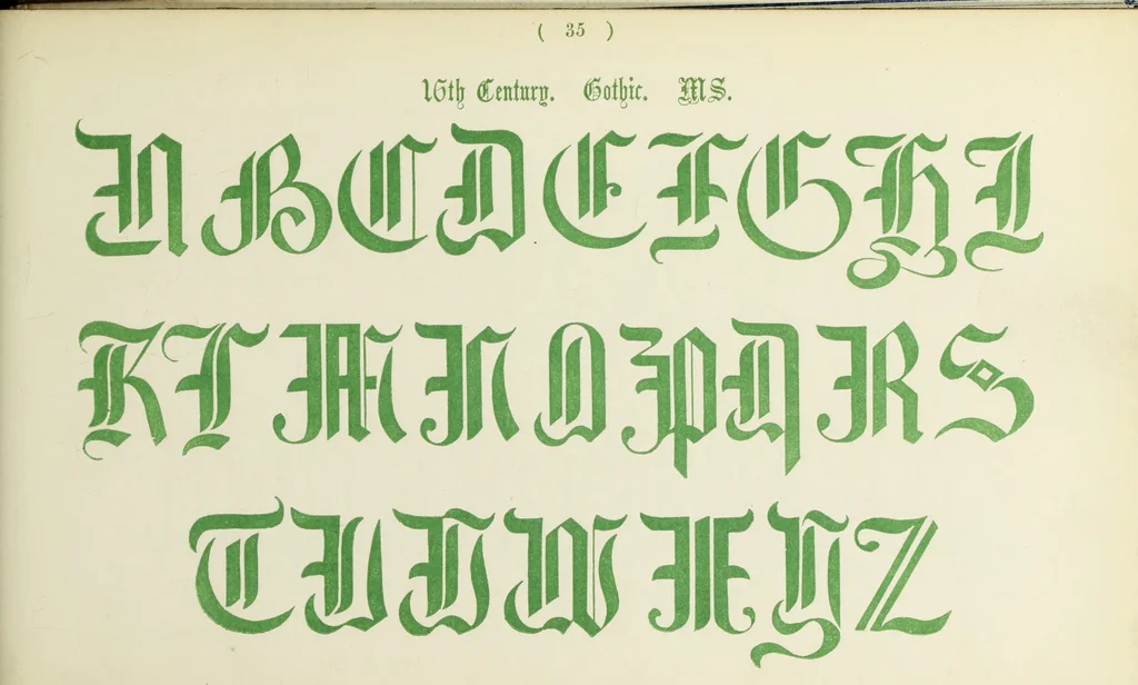 An illustration from The book of ornamental alphabets, ancient and mediaeval, from the eighth century, with numerals; including Gothic; church text, large and small; German arabesque; initials for illumination, monograms, crosses, etc., for the use of architectural and engineering draughtsmen, masons, decorative painters, lithographers, engravers, carvers, etc. etc., 1863, leaf 78
