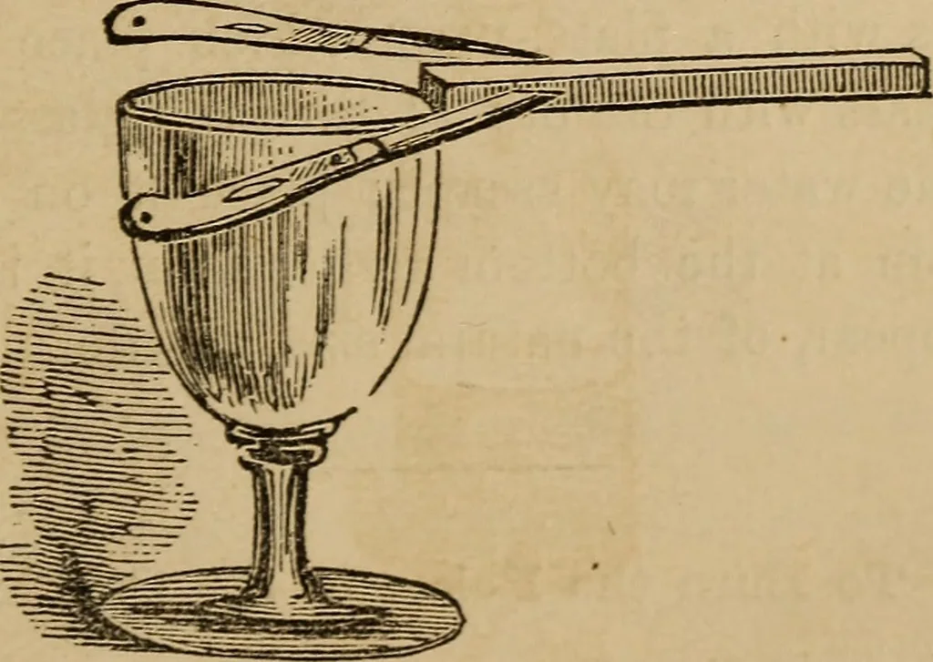 An illustration from Book of riddles and five hundred home amusements : containing a choice and curious collection of riddles, charades, enigmas, rebuses, anagrams, transpositions, conundrums, amusing puzzles, queer sleights, recreations in arithmetic, fireside games, and natural magic, embracing entertaining amusements in magnetism, chemistry, second sight, and simple recreations in science for family and social pastime, 1863, leaf 60