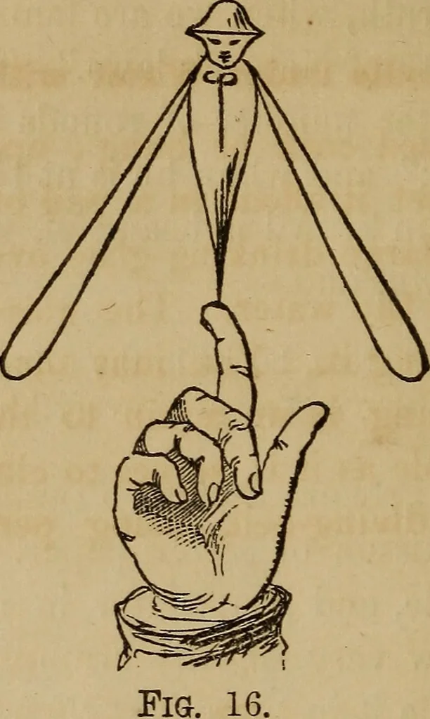 An illustration from Book of riddles and five hundred home amusements : containing a choice and curious collection of riddles, charades, enigmas, rebuses, anagrams, transpositions, conundrums, amusing puzzles, queer sleights, recreations in arithmetic, fireside games, and natural magic, embracing entertaining amusements in magnetism, chemistry, second sight, and simple recreations in science for family and social pastime, 1863, leaf 71