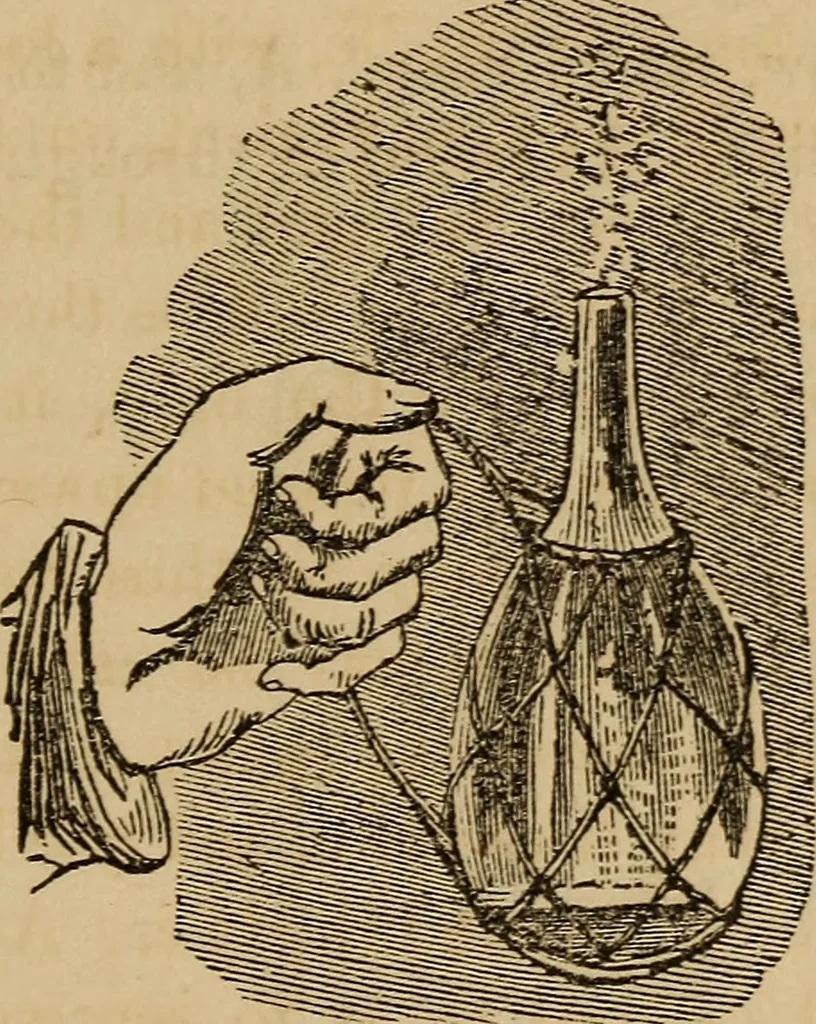 An illustration from Book of riddles and five hundred home amusements : containing a choice and curious collection of riddles, charades, enigmas, rebuses, anagrams, transpositions, conundrums, amusing puzzles, queer sleights, recreations in arithmetic, fireside games, and natural magic, embracing entertaining amusements in magnetism, chemistry, second sight, and simple recreations in science for family and social pastime, 1863, leaf 82