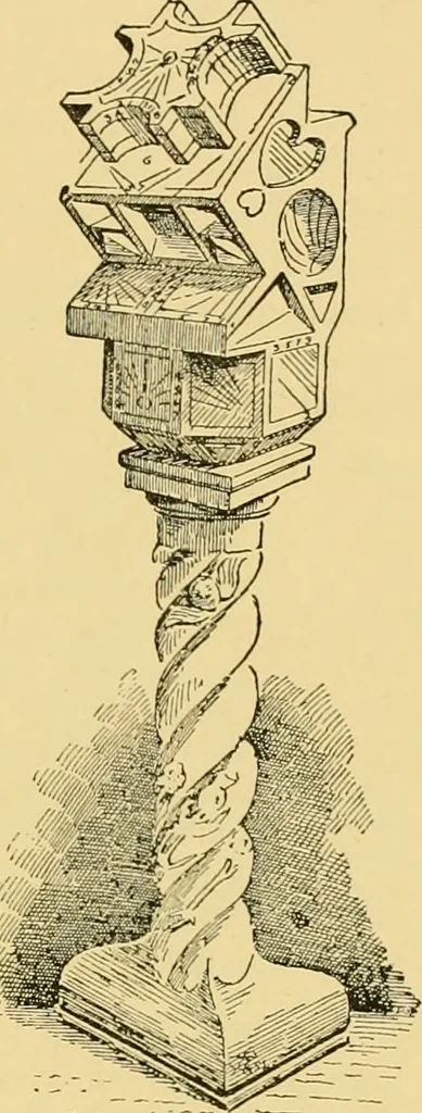 An illustration from The book of sun-dials; originally compiled by the late Mrs. Alfred Gatty; now enl. and re-edited by H. K. F. Eden and Eleanor Lloyd, 1900, leaf 186