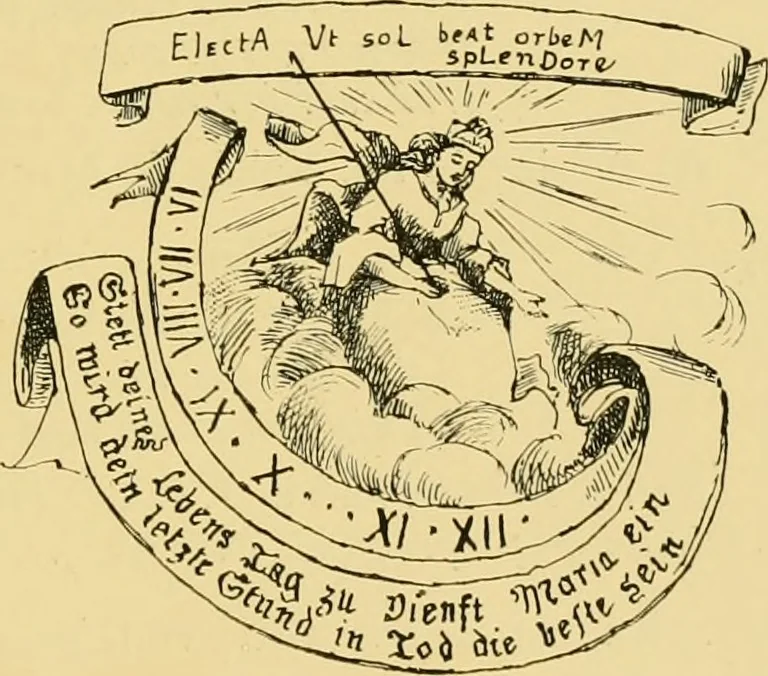 An illustration from The book of sun-dials; originally compiled by the late Mrs. Alfred Gatty; now enl. and re-edited by H. K. F. Eden and Eleanor Lloyd, 1900, leaf 284