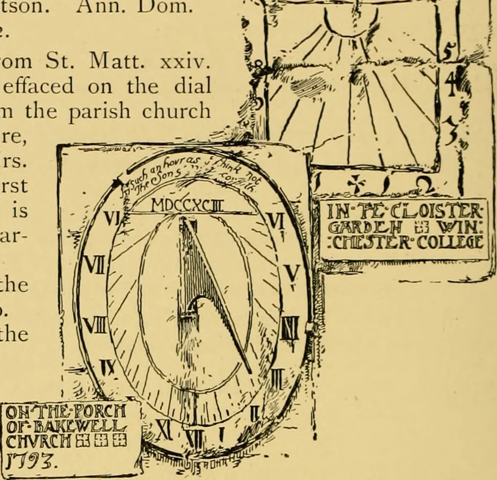 An illustration from The book of sun-dials; originally compiled by the late Mrs. Alfred Gatty; now enl. and re-edited by H. K. F. Eden and Eleanor Lloyd, 1900, leaf 331