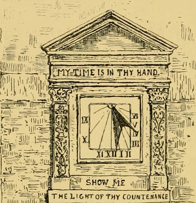 An illustration from The book of sun-dials; originally compiled by the late Mrs. Alfred Gatty; now enl. and re-edited by H. K. F. Eden and Eleanor Lloyd, 1900, leaf 371