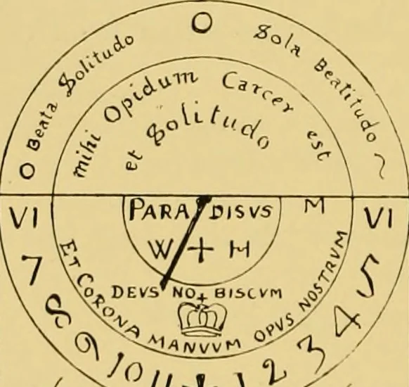 An illustration from The book of sun-dials; originally compiled by the late Mrs. Alfred Gatty; now enl. and re-edited by H. K. F. Eden and Eleanor Lloyd, 1900, leaf 387