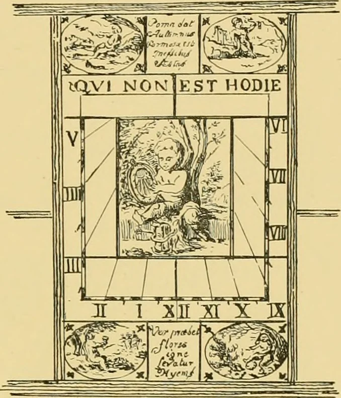 An illustration from The book of sun-dials; originally compiled by the late Mrs. Alfred Gatty; now enl. and re-edited by H. K. F. Eden and Eleanor Lloyd, 1900, leaf 416