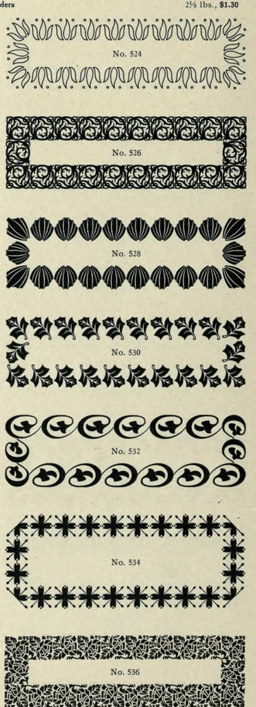 An illustration from Book of type specimens. Comprising a large variety of superior copper-mixed types, rules, borders, galleys, printing presses, electric-welded chases, paper and card cutters, wood goods, book binding machinery etc., together with valuable information to the craft. Specimen book no.9, 1907, leaf 646