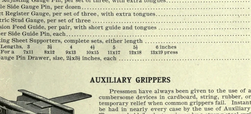 An illustration from Book of type specimens. Comprising a large variety of superior copper-mixed types, rules, borders, galleys, printing presses, electric-welded chases, paper and card cutters, wood goods, book binding machinery etc., together with valuable information to the craft. Specimen book no.9, 1907, leaf 971