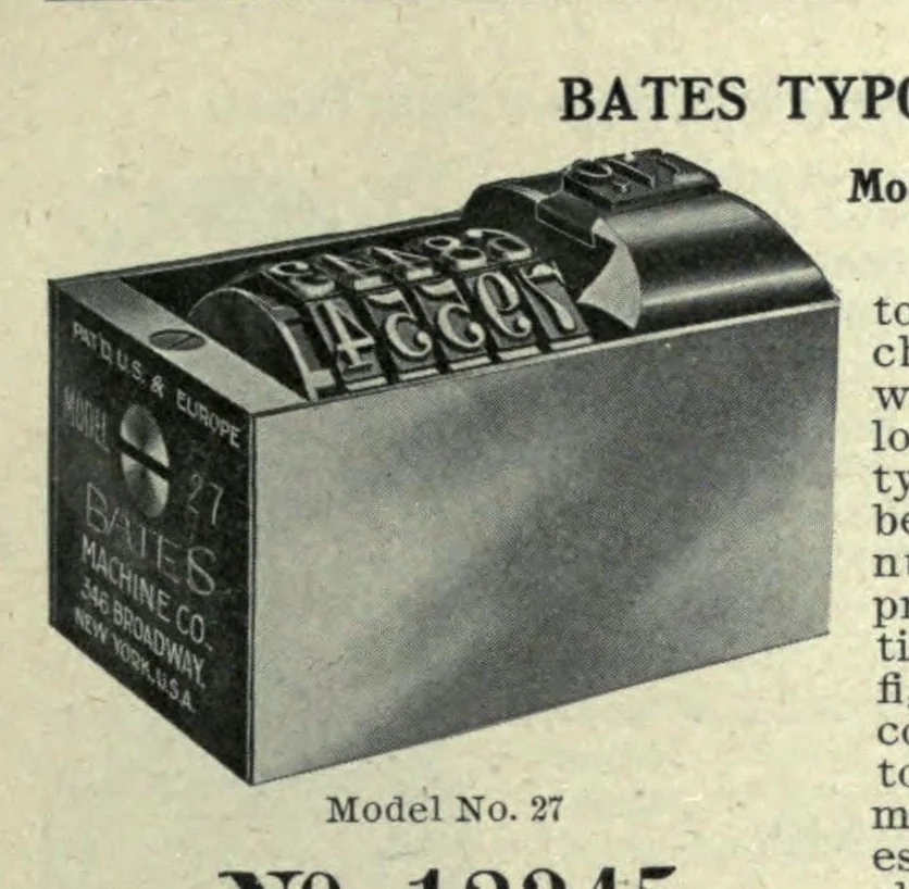 An illustration from Book of type specimens. Comprising a large variety of superior copper-mixed types, rules, borders, galleys, printing presses, electric-welded chases, paper and card cutters, wood goods, book binding machinery etc., together with valuable information to the craft. Specimen book no.9, 1907, leaf 989