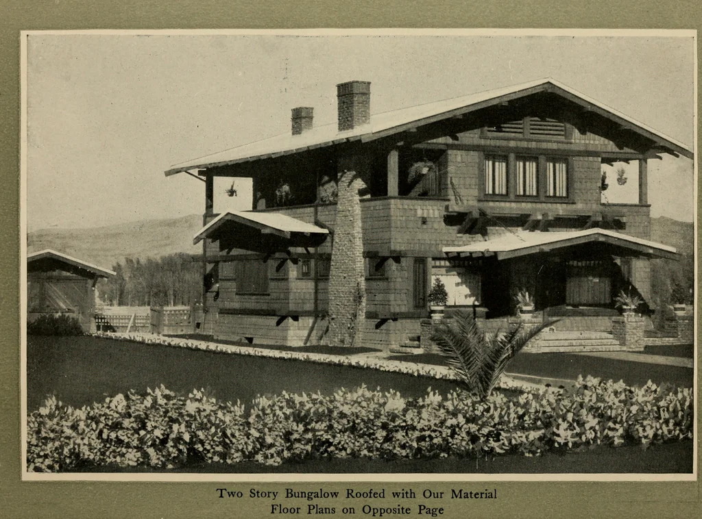 An illustration from book on California bungalows for the prospective home builder, architect or contractor : illustrated with actual photographs, showing floor plans and giving approximate costs, A, 1915, leaf 7