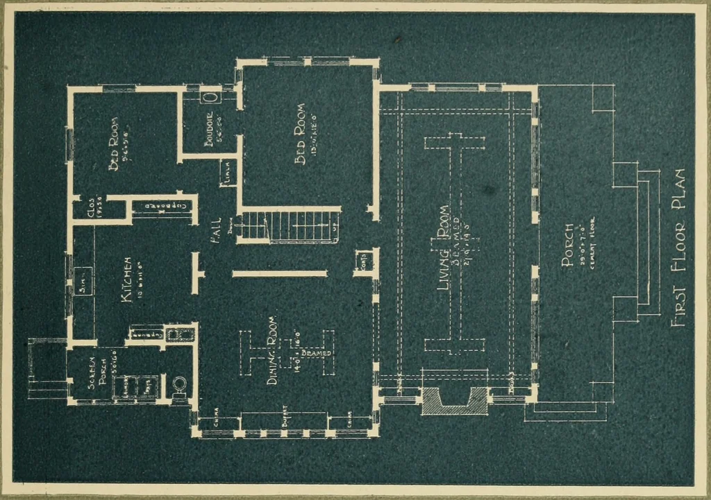 An illustration from book on California bungalows for the prospective home builder, architect or contractor : illustrated with actual photographs, showing floor plans and giving approximate costs, A, 1915, leaf 8