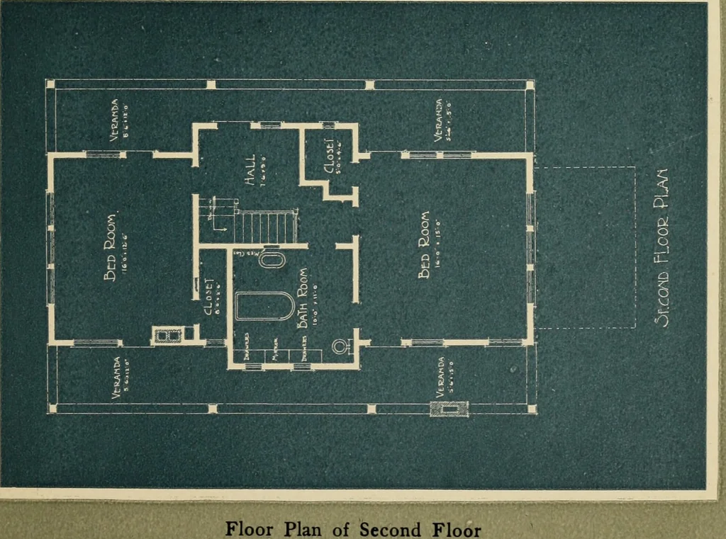 An illustration from book on California bungalows for the prospective home builder, architect or contractor : illustrated with actual photographs, showing floor plans and giving approximate costs, A, 1915, leaf 8