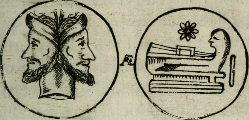 An illustration from Bos in lingua sive discursus academicus de pecuniis vetero-novis a Joanne Stephano Floriantschitsch de Grienfeld .., 1695, leaf 76