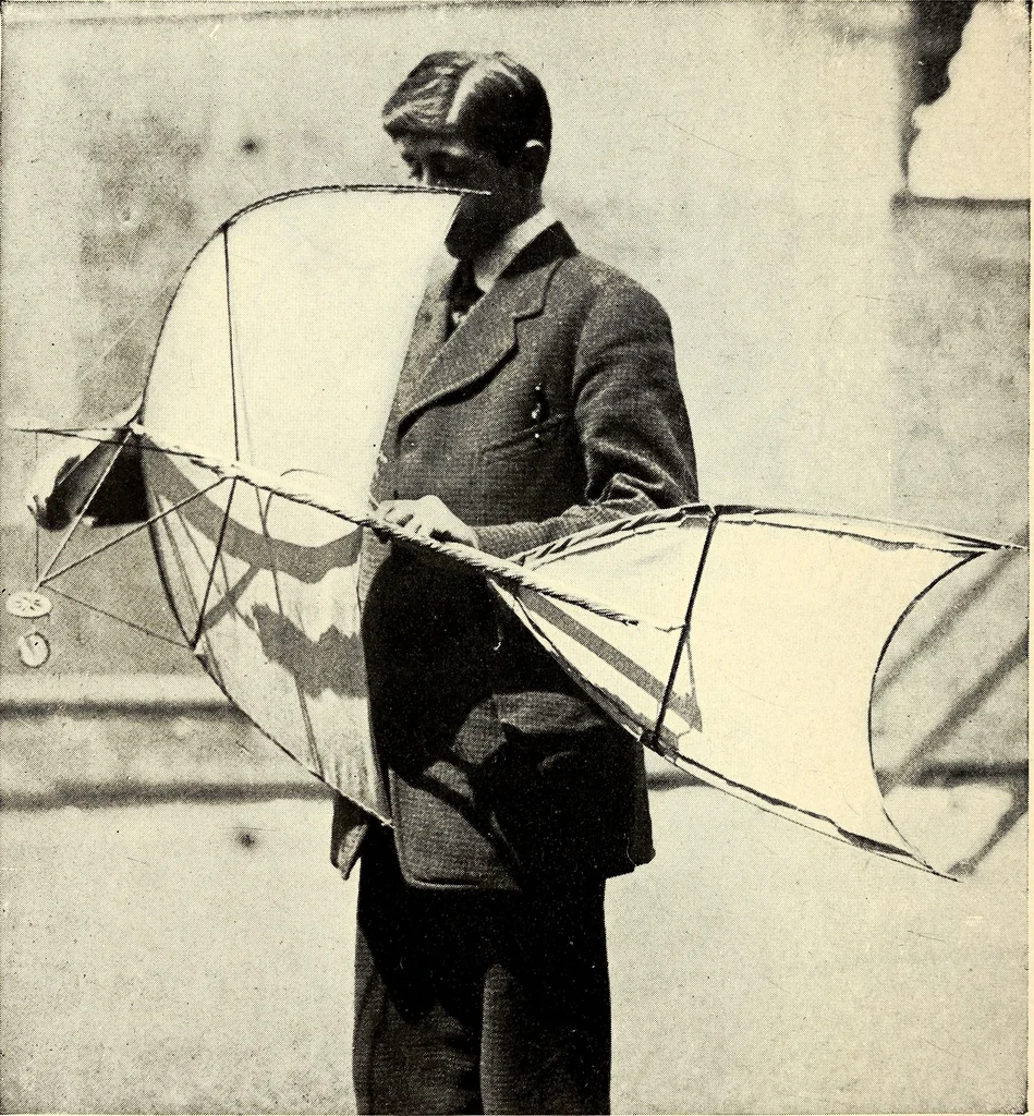 An illustration from The boys' book of model aeroplanes : how to build and fly them : with the story of the evolution of the flying machine, 1912, leaf 109