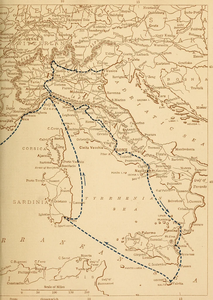 An illustration from The boy travellers in southern Europe : adventures of two youths in a journey through Italy, southern France, and Spain, with visits to Gibraltar and the islands of Sicily and Malta, 1893, leaf 2