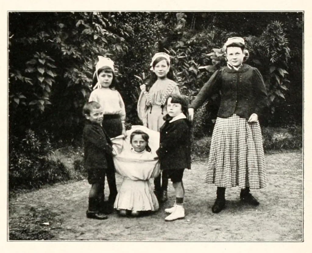 An illustration from Breton singing games, 1910, leaf 9
