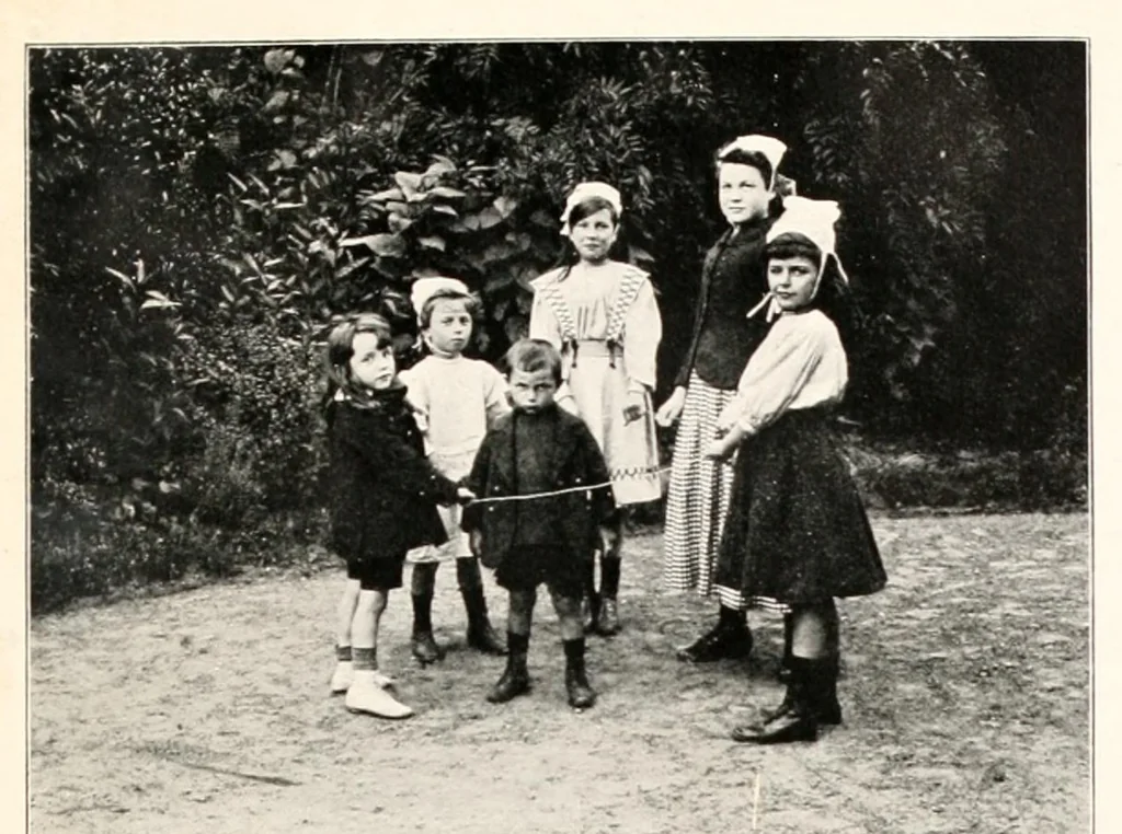 An illustration from Breton singing games, 1910, leaf 9