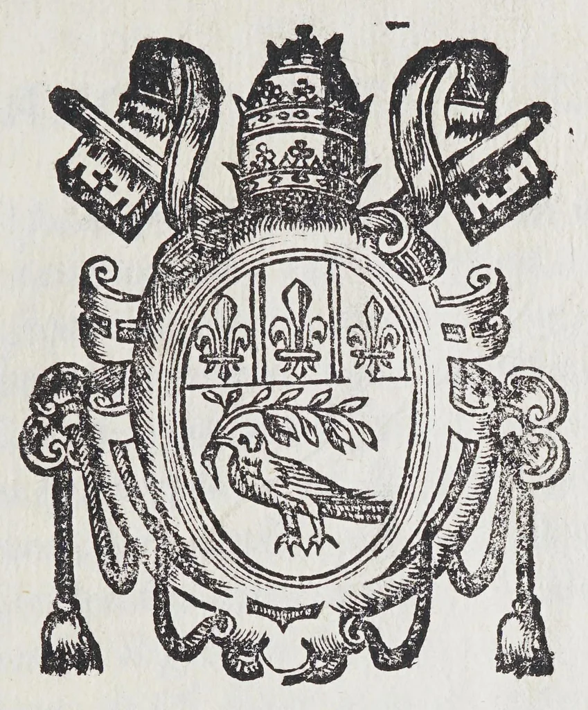 An illustration from Breue confirmatorio, que nuestro muy Santo Padre Inocencio X ha despachado en contraditorio juizio en Roma a 19 de nouiembre de 1652. aprobando en todo el de 14. de mayo de 1648. sobre las dudas y diferencias que tuuieron los religiosos de la Compañia de Iesus de la Nueva España el año de 1647. con el ilustrisimo señor D. Iuan de Palafox y Mendoza, obispo de la Puebla de los Angeles, .., 1652, leaf 3