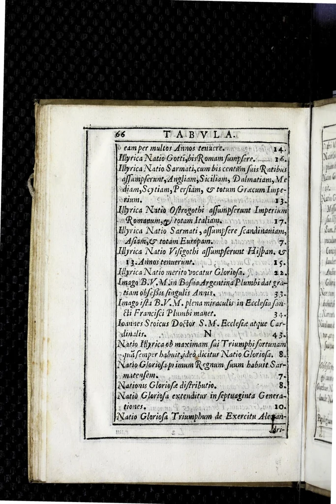An illustration from Breve compendium nationis gloriosae linguae Illyricae : in quo breuiter origo ipsius nationis ostenditur, extensio eius copiosa, reges fidei catholicae totius Dalmatiae, Bosnae, Seruiae atque Rassiae, quos habuit : in fine vero sub vmbra aquilae magnarum alarum Respublica Ragusina feliciter quomodo moratur ..., 1638, leaf 96