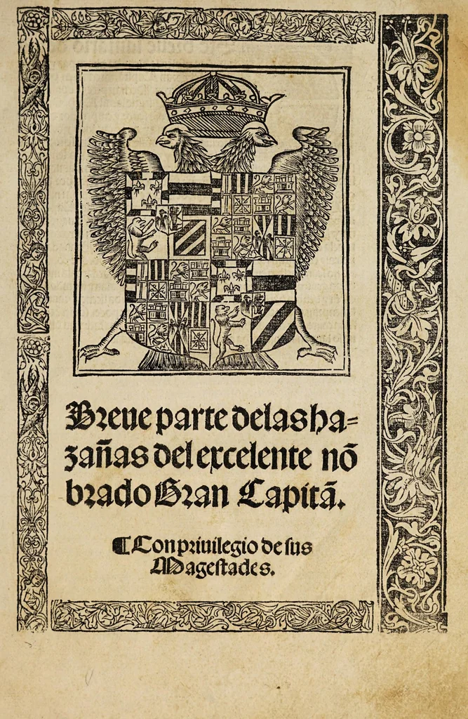 An illustration from Breve parte de las hazanas del excelente no[m]brado gran capita[n] : con privilegio de sus magestades, 1527, leaf 5