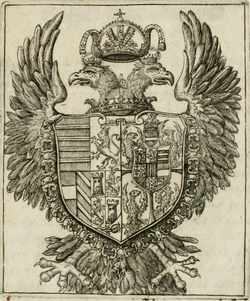 An illustration from Breve relatione dello sposalitio fatto della serenissima principessa Eleonora Gonzaga con la Sacra Cesarea Maestà di Ferdinando II. imperatore : et appresso, delle feste & superbi apparati fatti nelle sue imperiali nozze, così in Mantoua, come anco per il viaggio fino alla città d'Ispruch, 1622, leaf 2